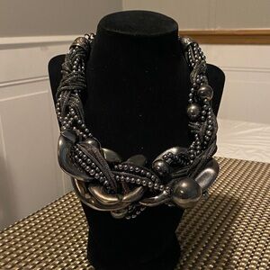 Bold Gunmetal Braided Statement Necklace - Women Jewelry